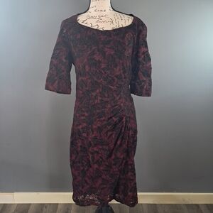 Anthropologie MAEVE Elorn Lace Dress Red Maroon With Black Lace Size 12
